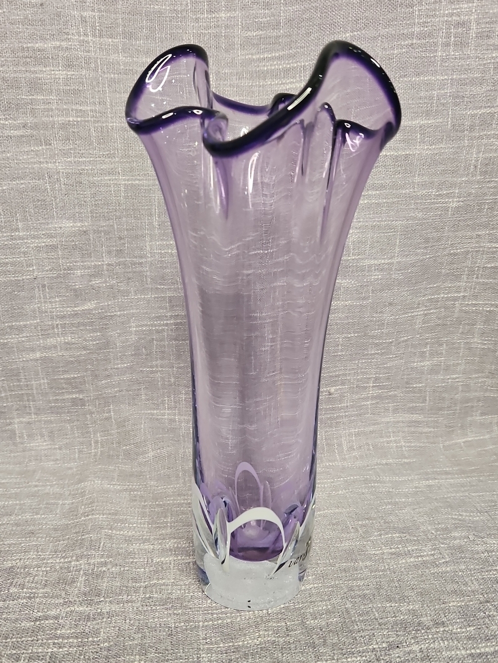 Vintage Adam Jablonski Signed Varsava Hand Blown Art Glass Purple Vase